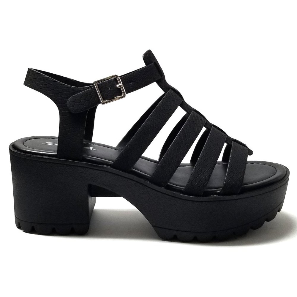 New Black Strappy Gladiator Platform Lug Sandals
